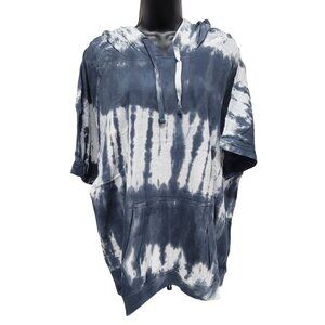 Tie-Dye Hooded Short-Sleeve Sweatshirt L Blue & White Cotton